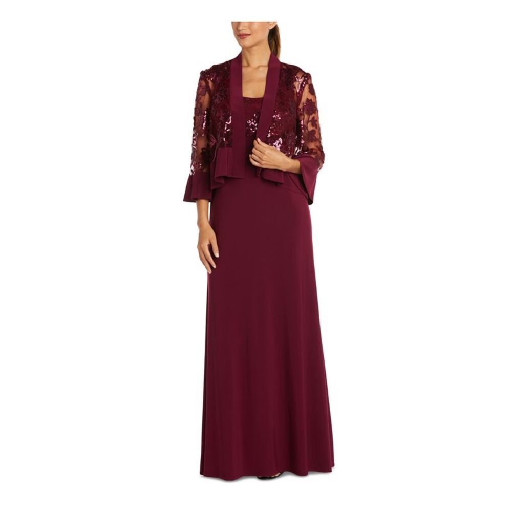 R&M RICHARDS PETITE Womens Maroon Open Front Jacket Dress Petites 6P